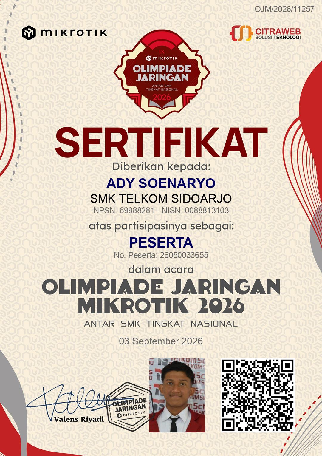 certificate - Olimpiade Jaringan Mikrotik 2026